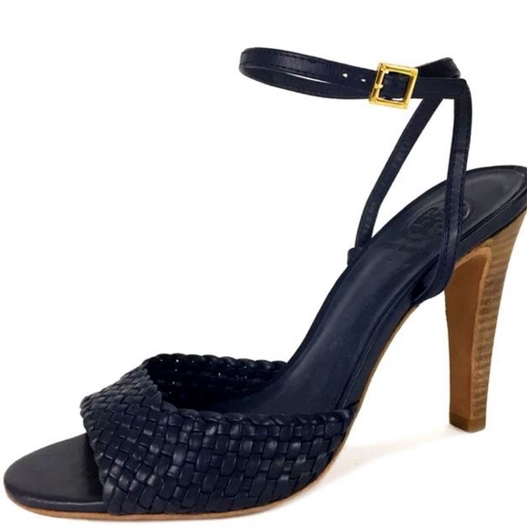 RARE Tory Burch Woven Leather Ankle Strap Pumps